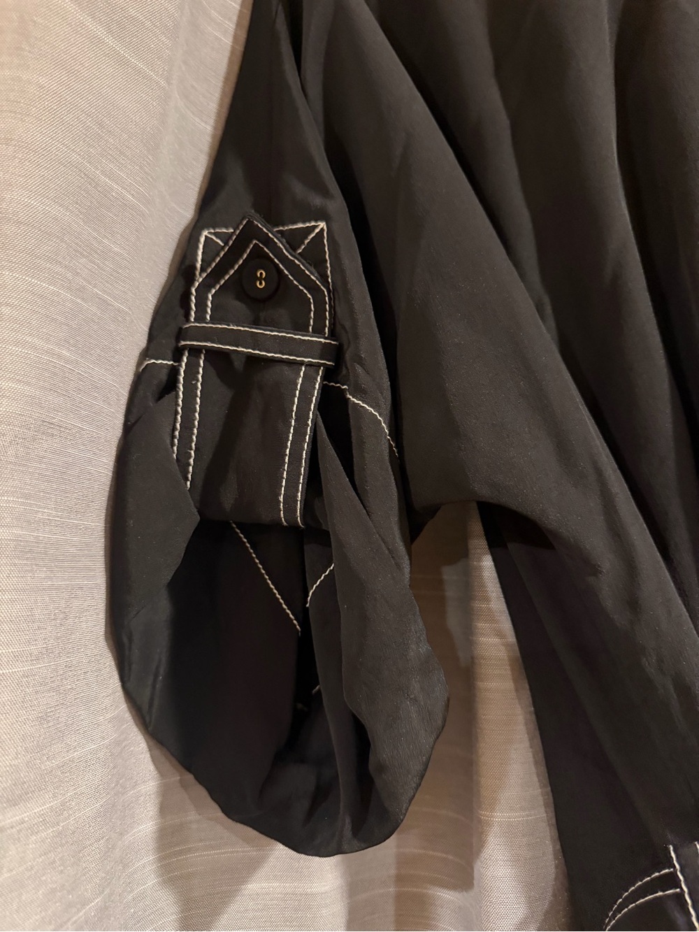 Zimmermann Black Silk Shirt Dress with White Contrast Stitching - Picture 9 of 9